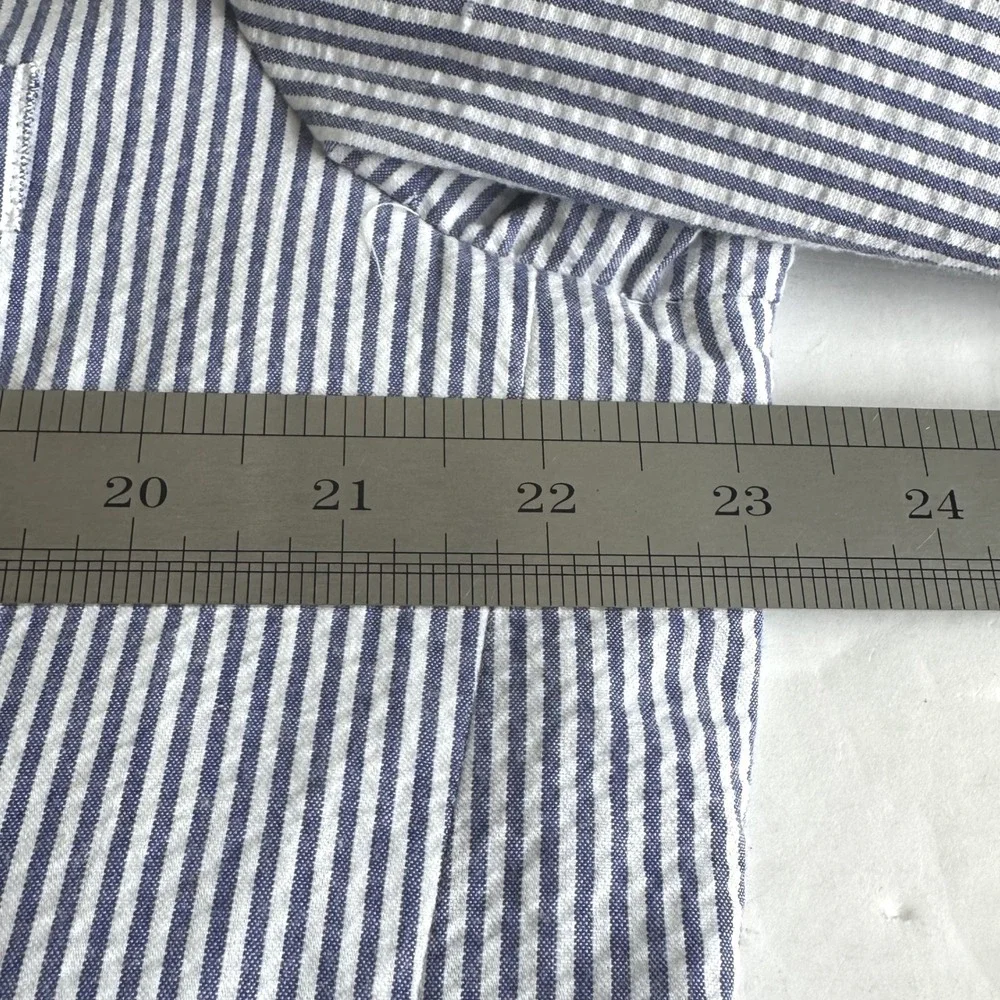 Alan Flusser Preppy Coastal Mens Seersucker Sport Coat 42L Blue Striped Cotton